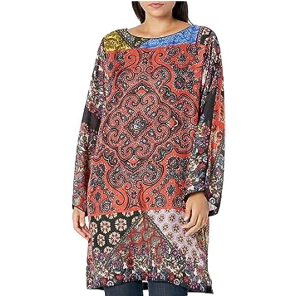 Johnny Was Moa Kabelo Silk Tunic Dress Women’s Mixed Print Size Small - Picture 4 of 10
